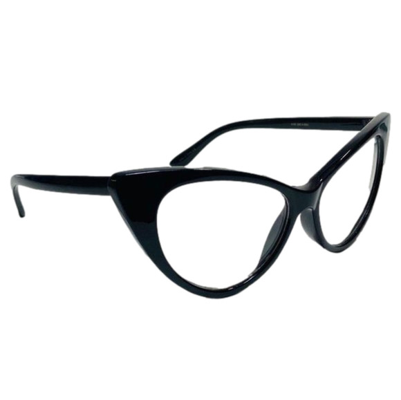 H3-1: BLACK Clear Lens Cateye Glasses - Picture 2 of 4
